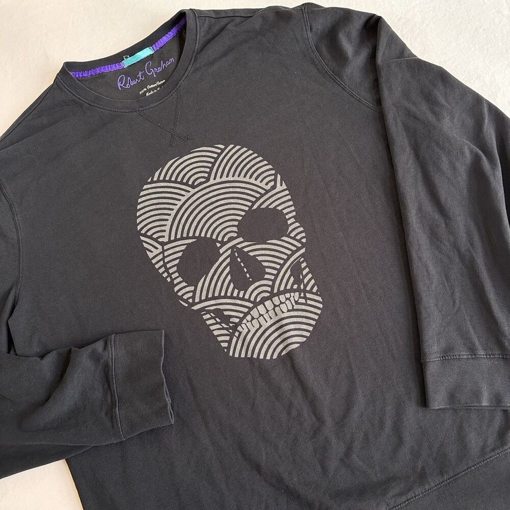 Robert Graham Sweatshirt Mens 2XLT Black Skull Graphic Crewneck Cotton Pullover